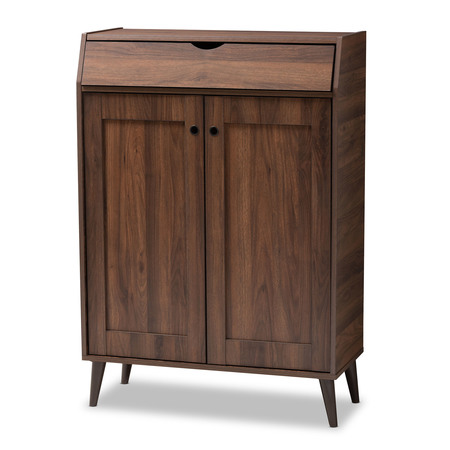 BAXTON STUDIO Cormier Walnut finished 2-Door Wood Entryway Shoe Storage Cabinet 153-9159